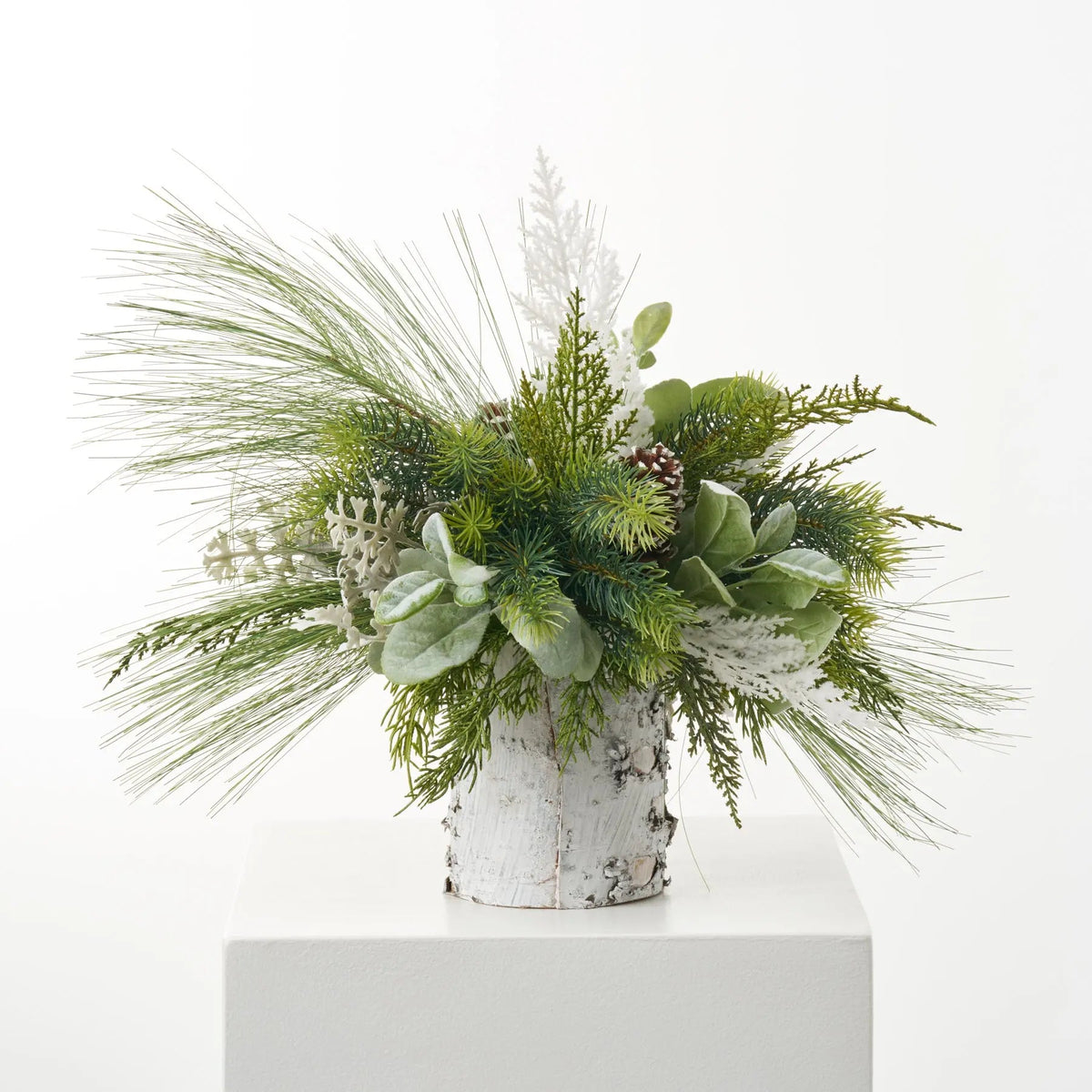 Yulemere Mixed Winter Greenery and Pinecone Rustic Holiday Centerpiece detail view 2