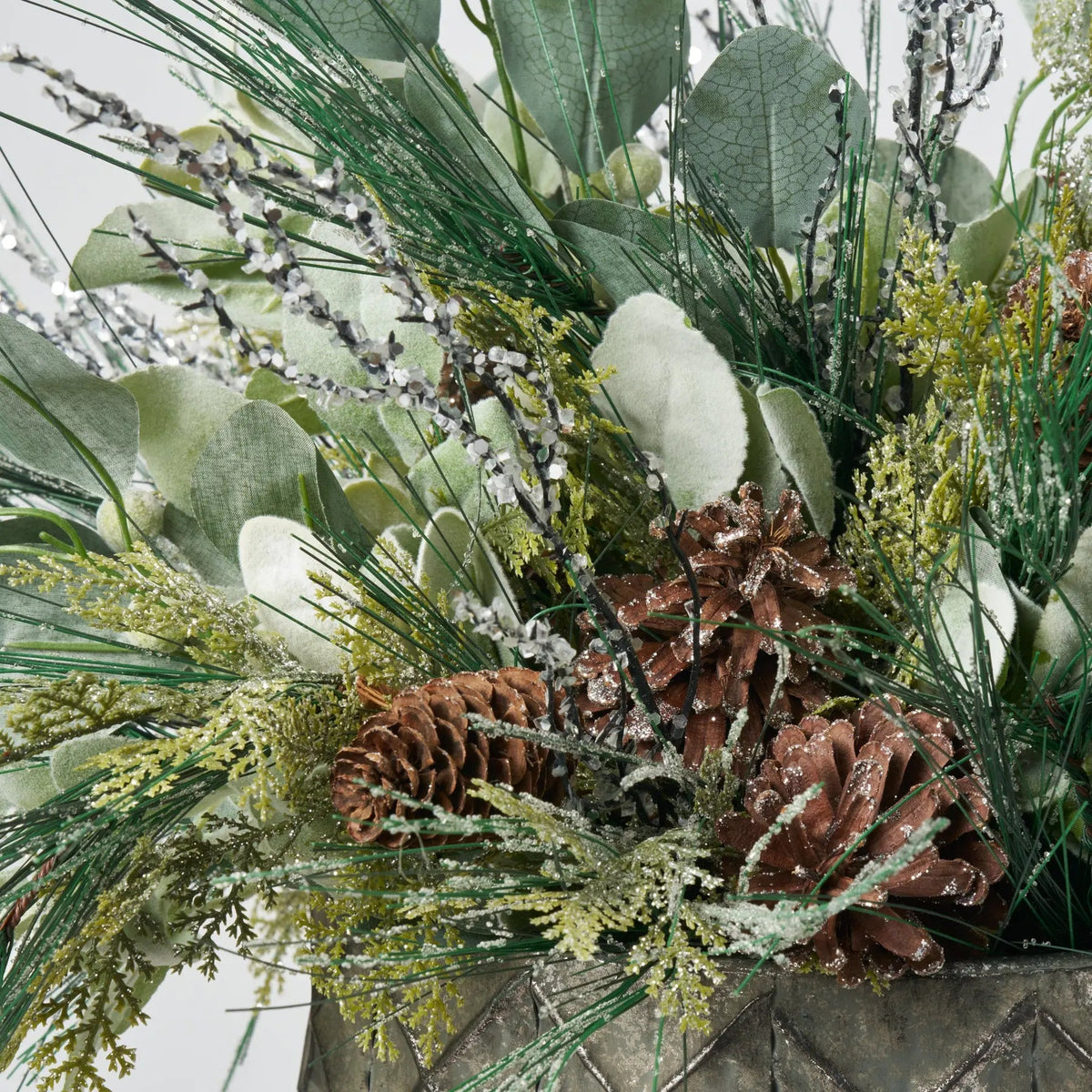 Yulemere Iced Long Needle Pine Glitter Cedar and Pinecone Holiday Stem detail view 3