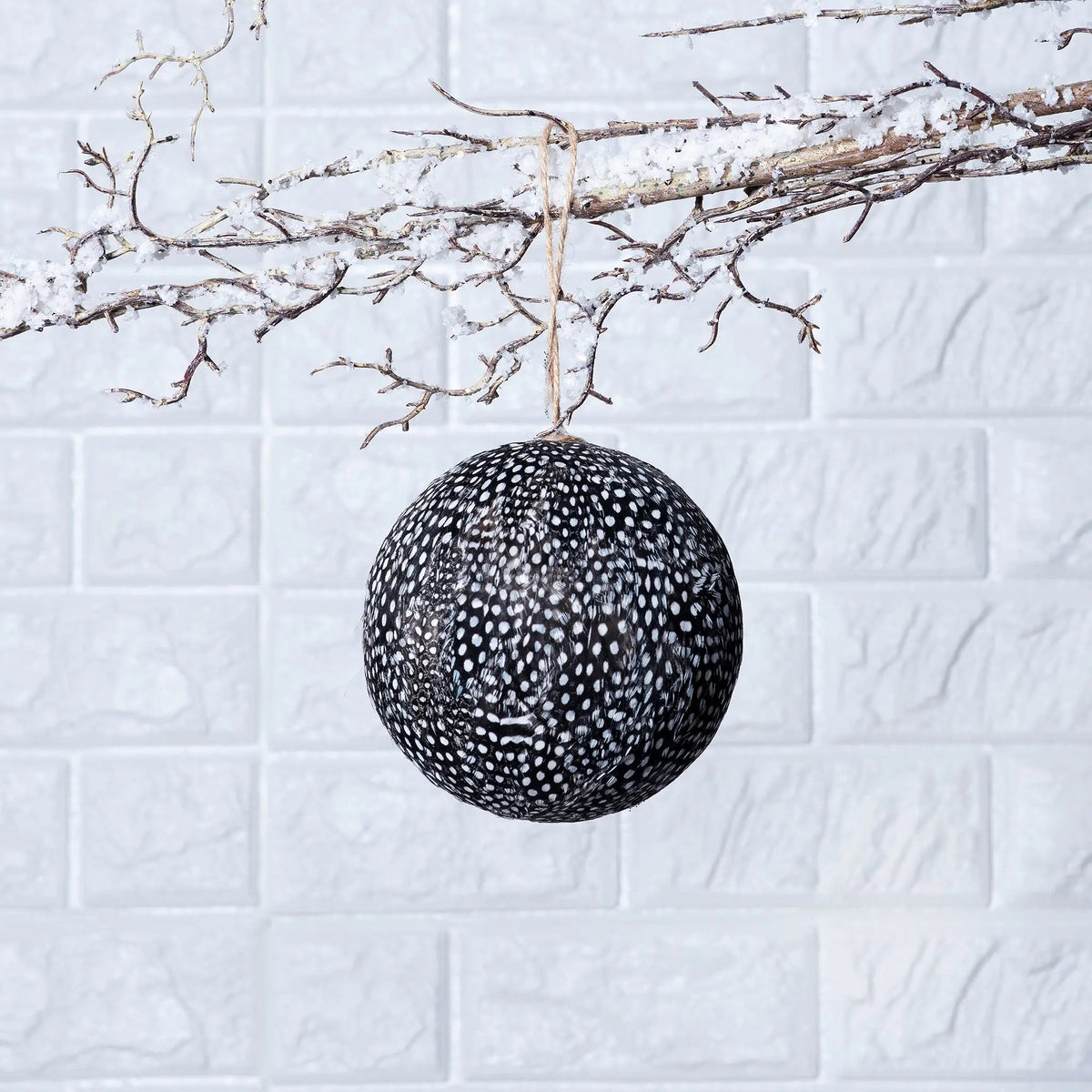 Yulemere Black Speckled Feather Ball Christmas Ornament overall view