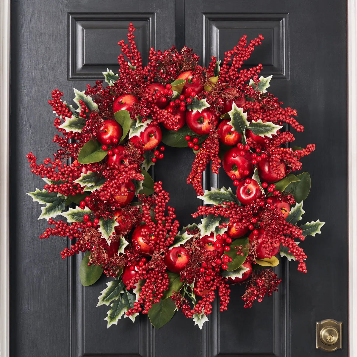 Yulemere Holly Jolly Apple Red Glitter Berry Apples Christmas Wreath detail view 2