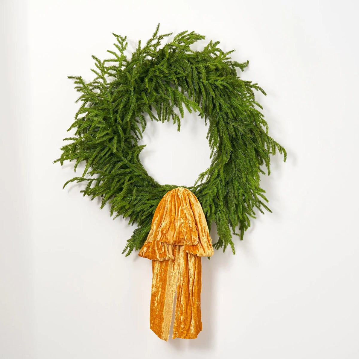 Yulemere Real Touch Norfolk Pine Christmas Wreath with Velvet Ribbon detail view 2