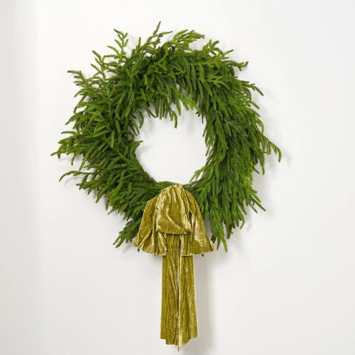 Yulemere Large Moss Green Raw Edge Silk Velvet Lux Drape Loop Bow detail view 2