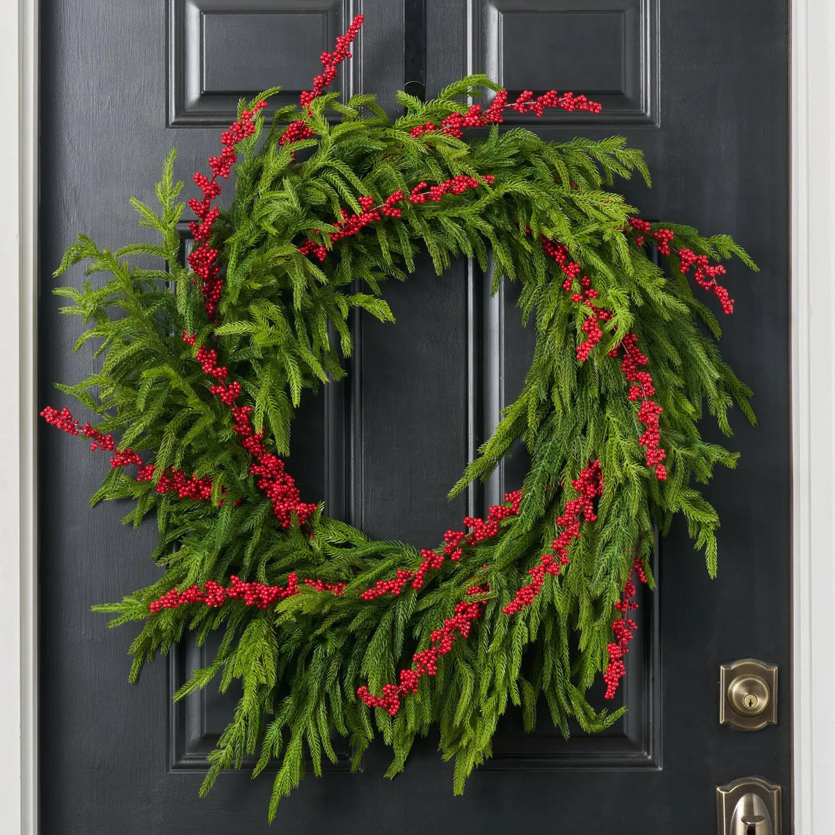 Yulemere Real Touch Norfolk Pine and Red Ilex Berry Christmas Wreath detail view 7