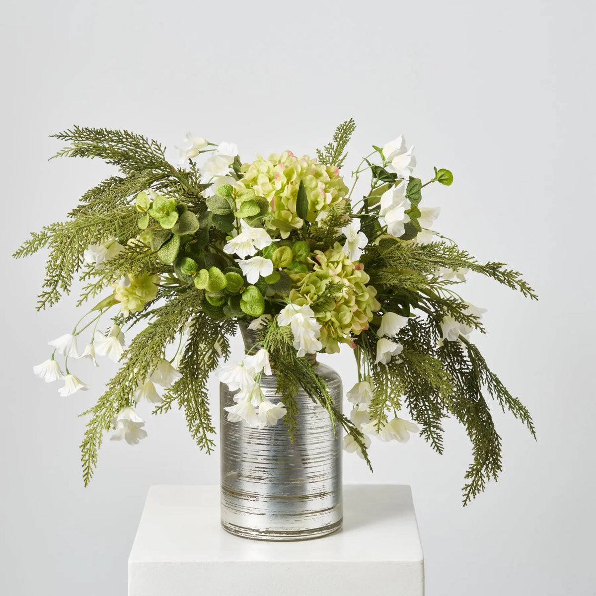 Yulemere Green Hydrangea White Bellflower Holiday Centerpiece detail view 4
