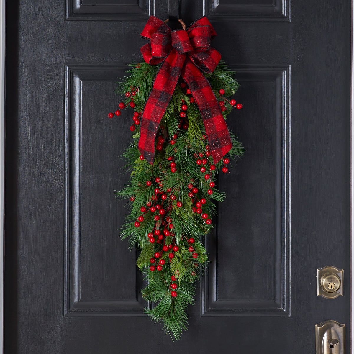 Yulemere Red Berry and Belgium Pine Hanging Christmas Swag detail view 2