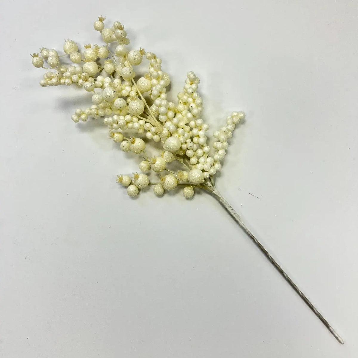 Yulemere Mixed Pearl White Glitter Crabapple Faux Berry Spray overall view