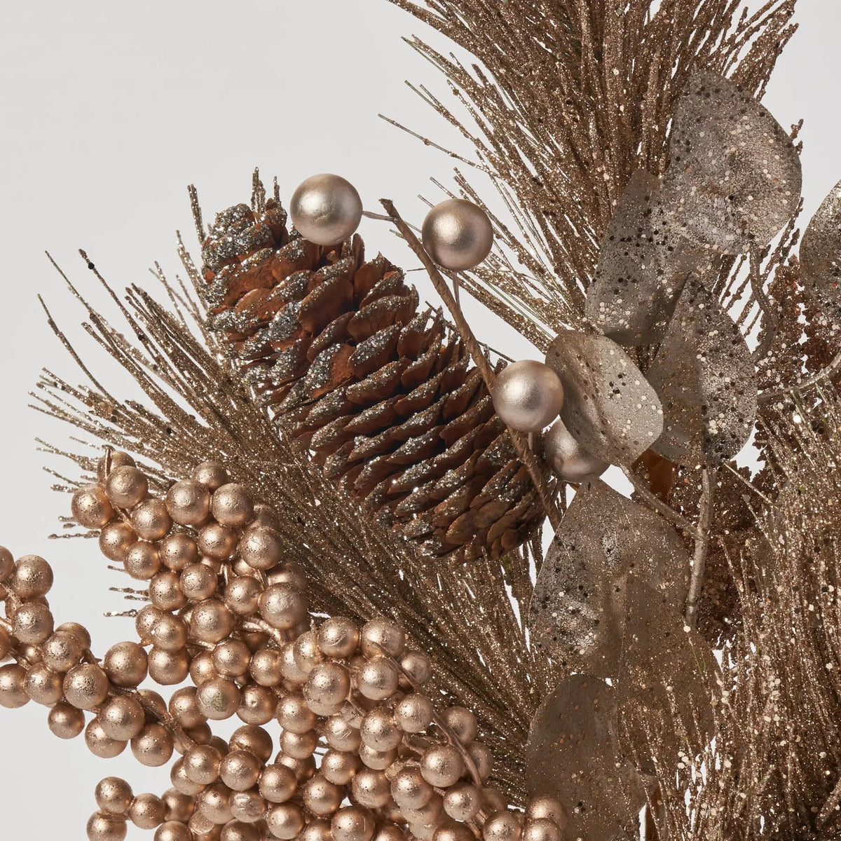 Yulemere Silver and Gold Glitter Pine with Pinecone Metallic Holiday Stem detail view 2
