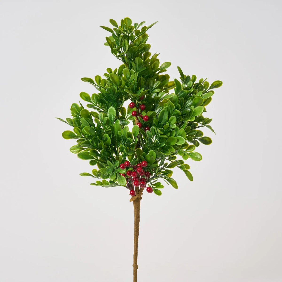 Yulemere Boxwood and Red Berry Bush Faux Winter Greenery Pick overall view