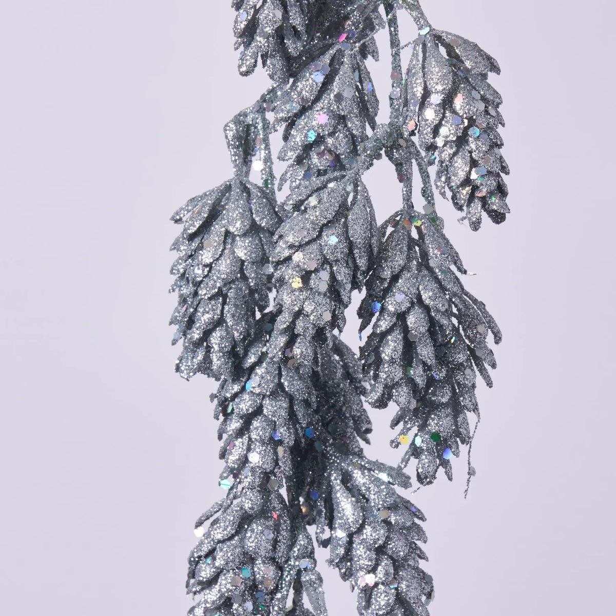 Yulemere Silver Gray Metallic Glitter Hanging Alpine Cone Holiday Stem detail view 2