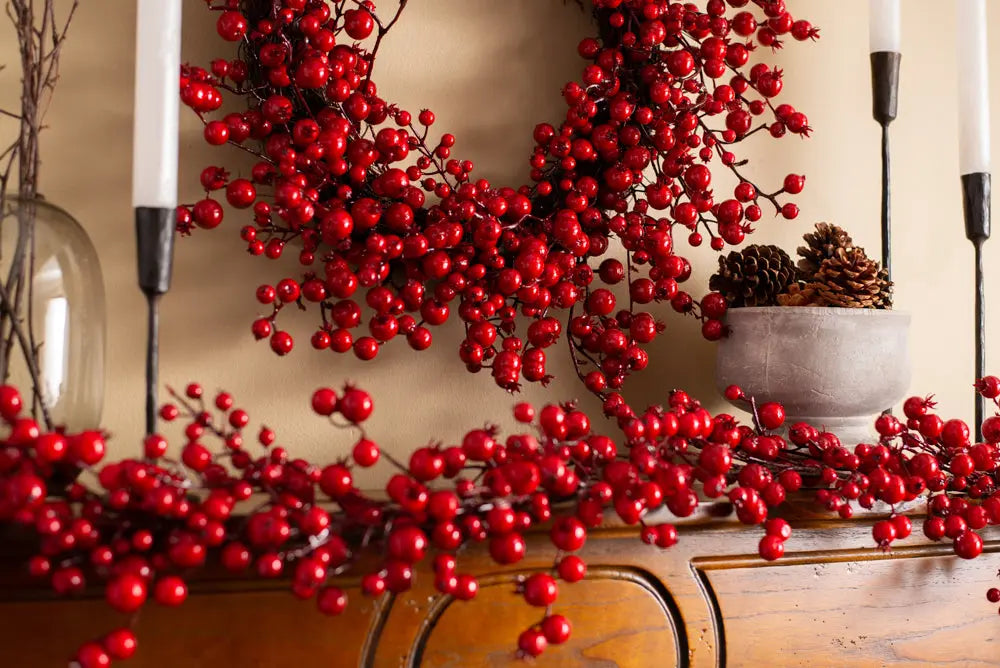 Yulemere Waterproof Red Berry Christmas Mantle Garland detail view 4