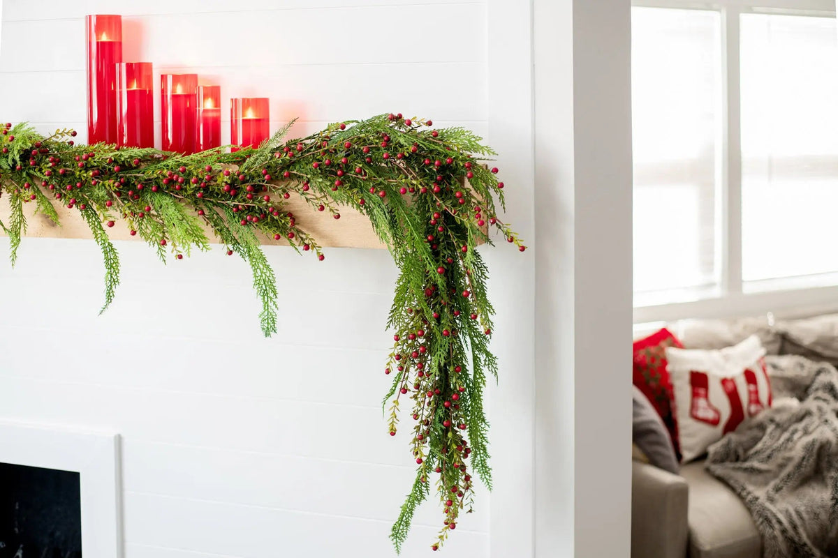 Yulemere Real Touch Wild Cranberry and Cedar Christmas Garland detail view 4