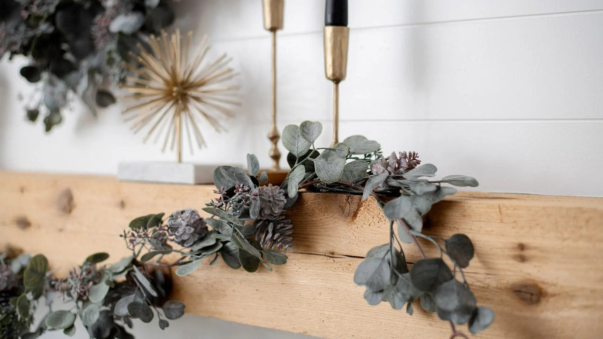 Yulemere Faux Dusty Green Silver Christmas Garland detail view 4