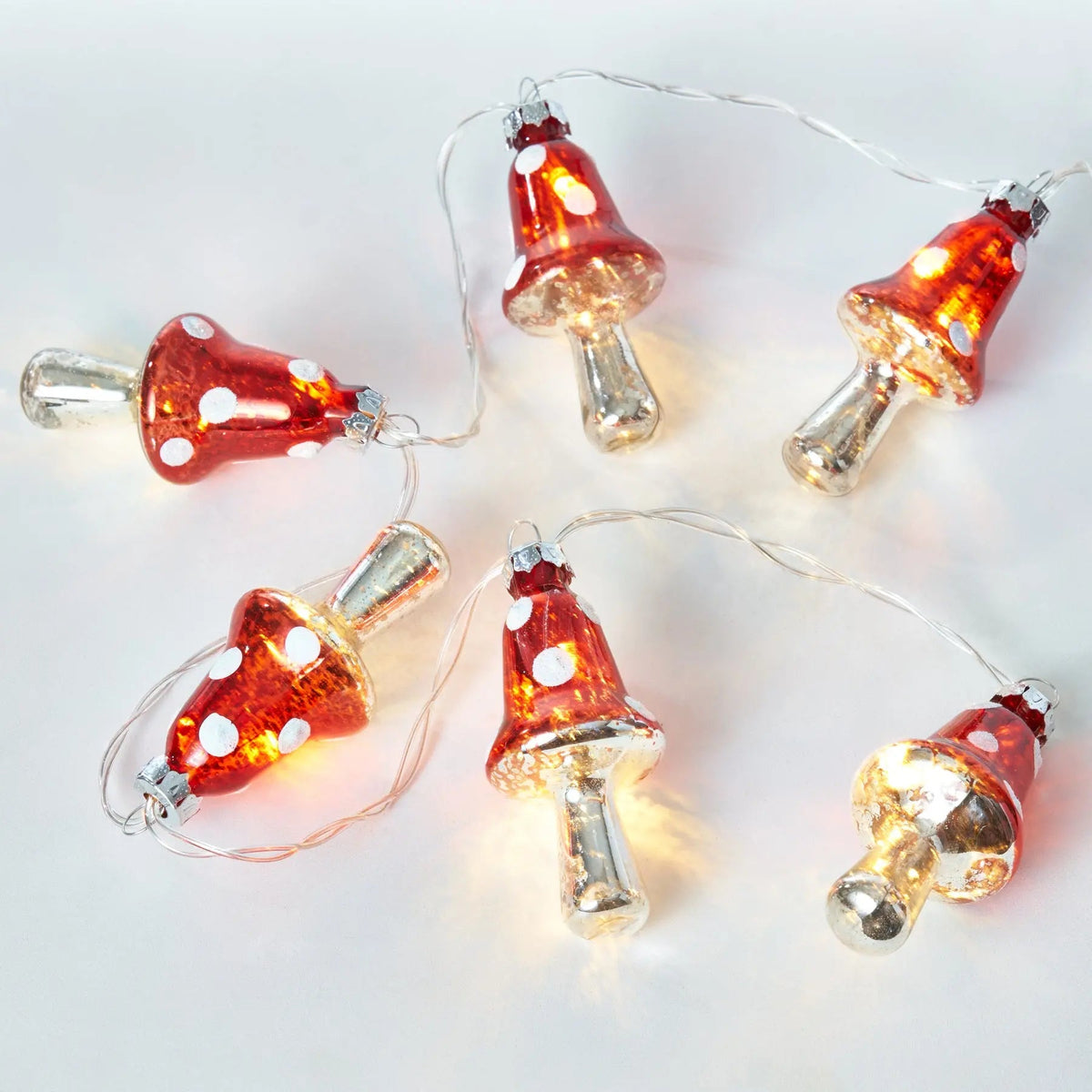 Yulemere Glass Mushroom Toadstool LED Battery Powered Christmas Decor overall view