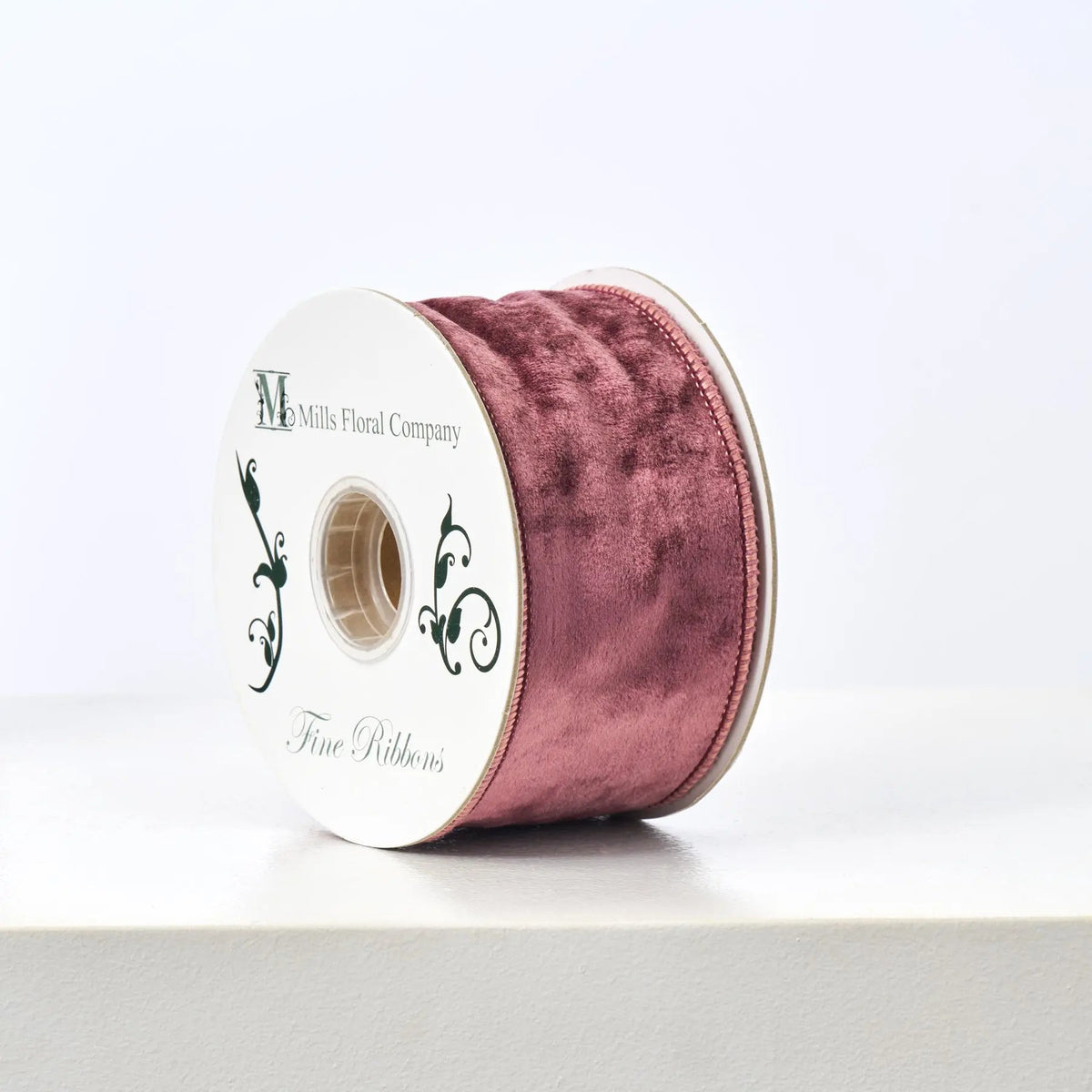 Yulemere Plum Raisin Velvet 10 Yard Wire Lined Ribbon Spool overall view