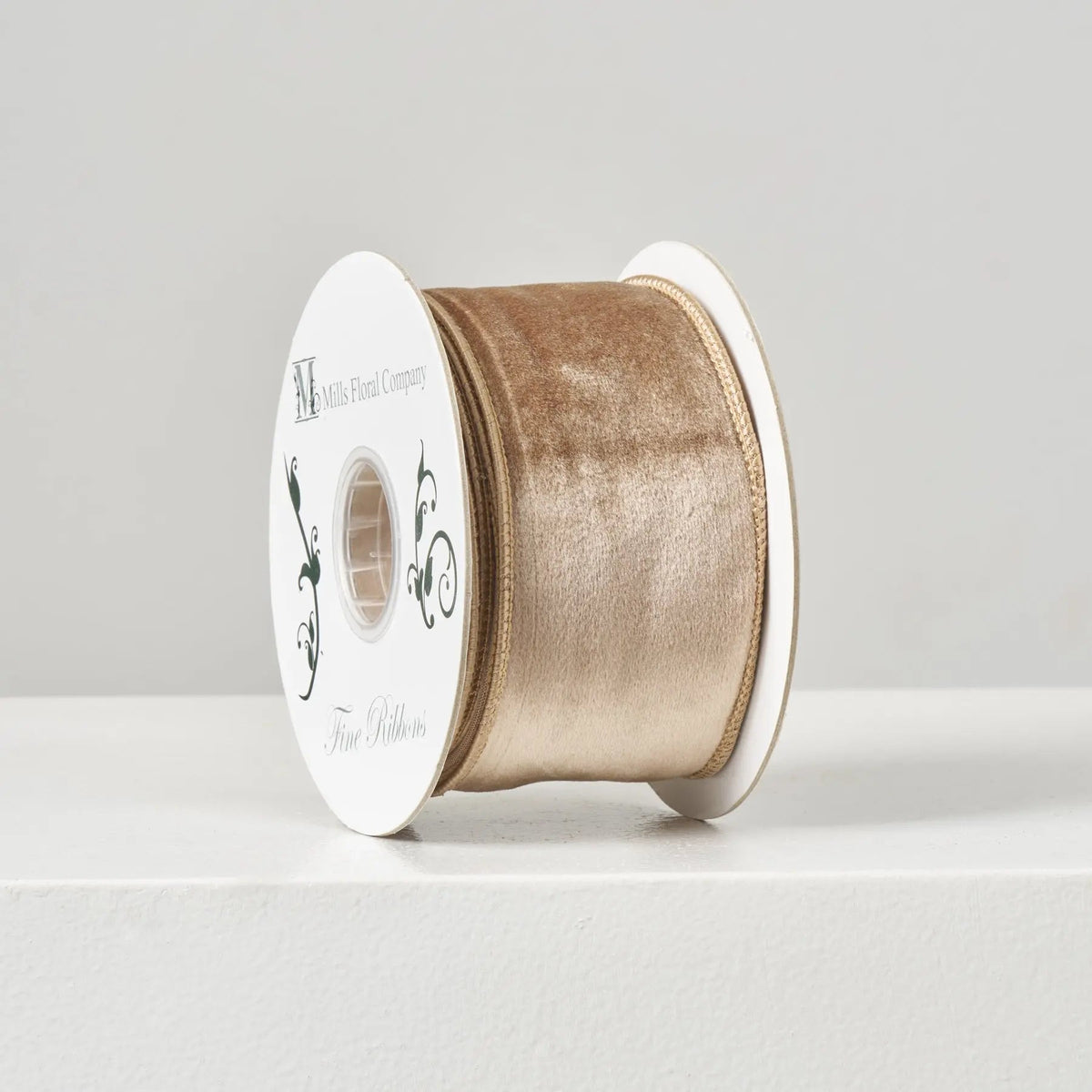Yulemere Light Brown Latte Velvet 10 Yard Wire Lined Ribbon Spool overall view