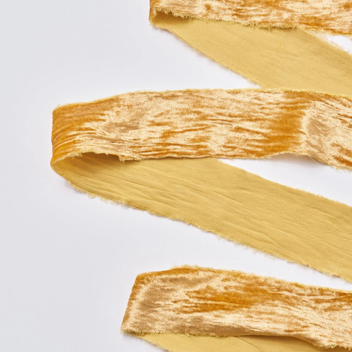 Yulemere Golden Mustard Raw Edge Frayed Velvet Ribbon detail view 2