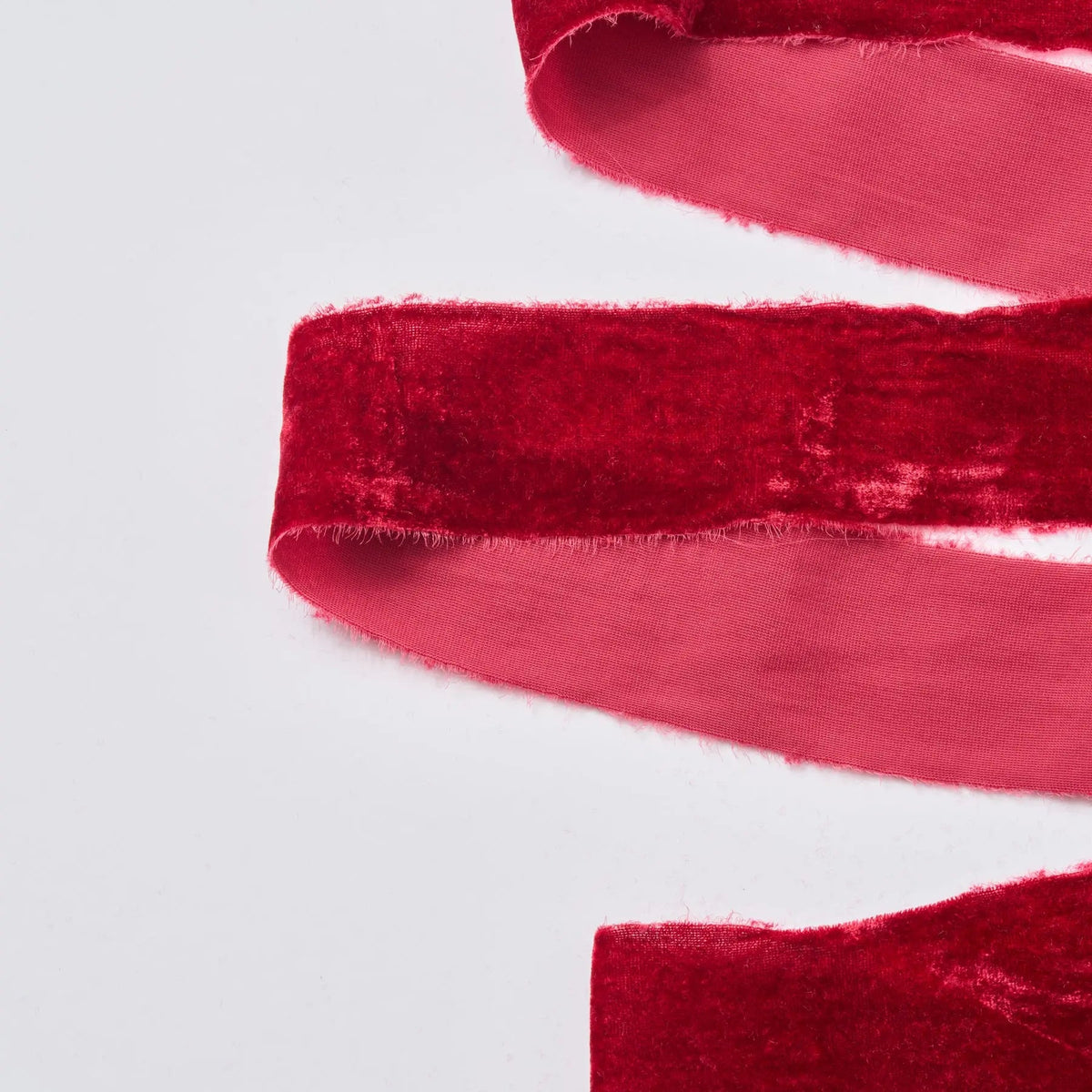 Yulemere Burgundy Red Raw Edge Frayed Velvet Ribbon detail view 3