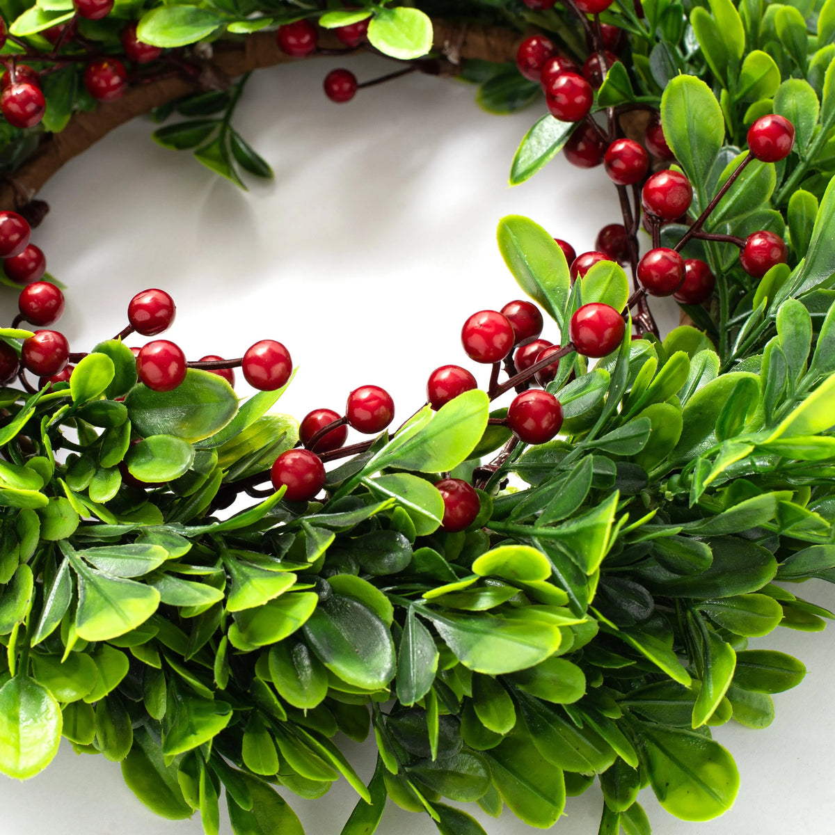 Yulemere Boxwood and Red Berry Mini Wreath Candle Ring detail view 2