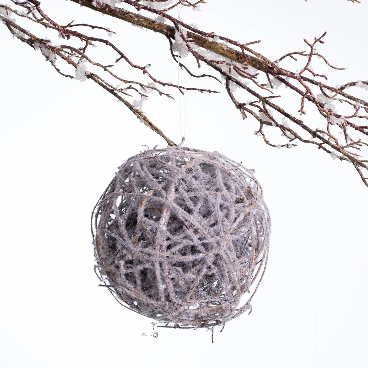 Yulemere frosted vine ball Christmas ornament detail view 3