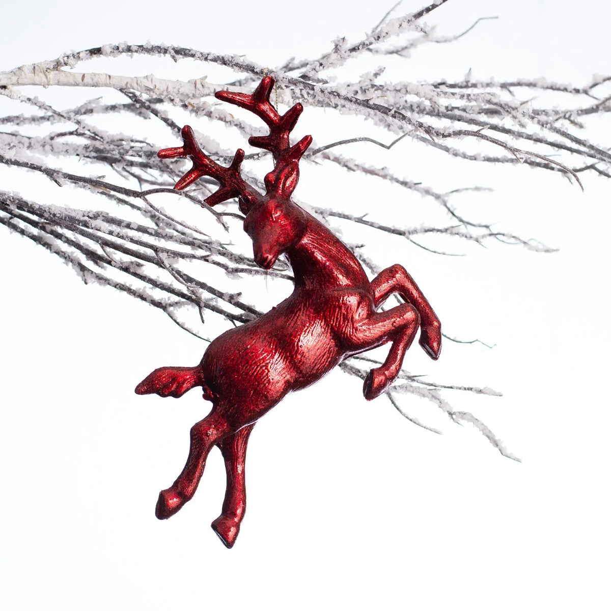 Yulemere Red Metallic Glitter Leaping Reindeer Christmas Ornament overall view
