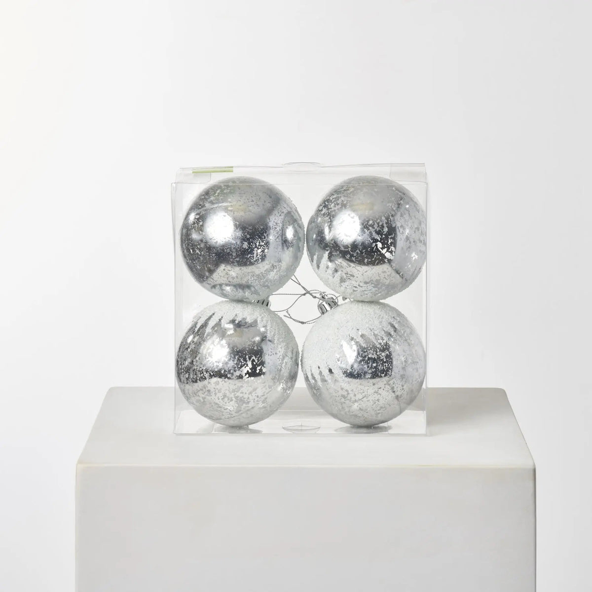 Yulemere Snow Capped Antique Look Silver Mercury Christmas Ornament overall view