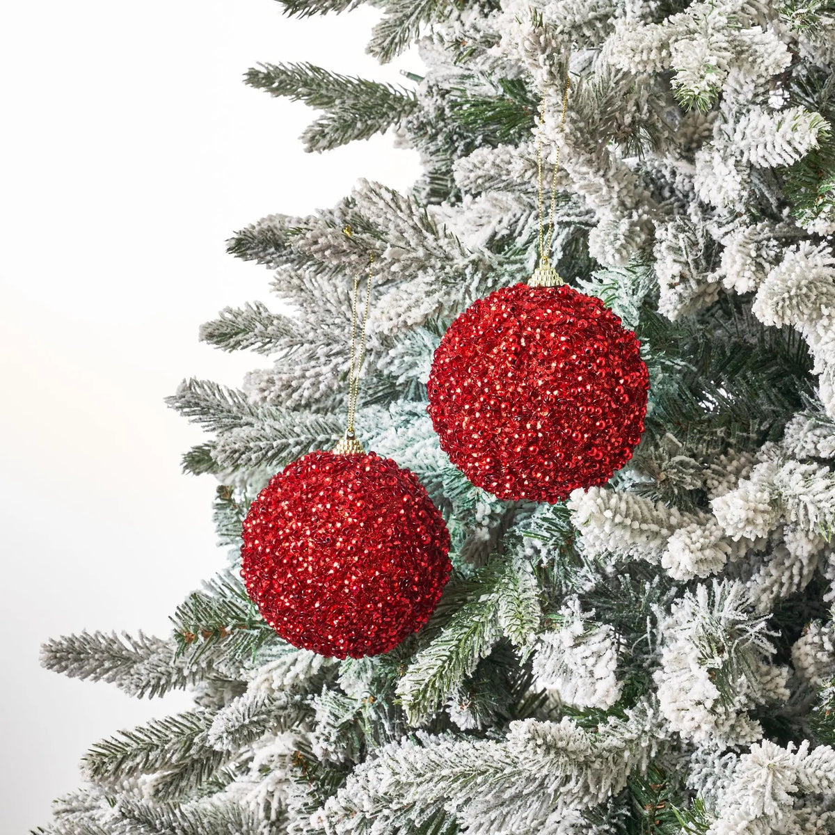 Yulemere Ruby Red Beaded and Sequin Adorned Christmas Ball Ornament overall view