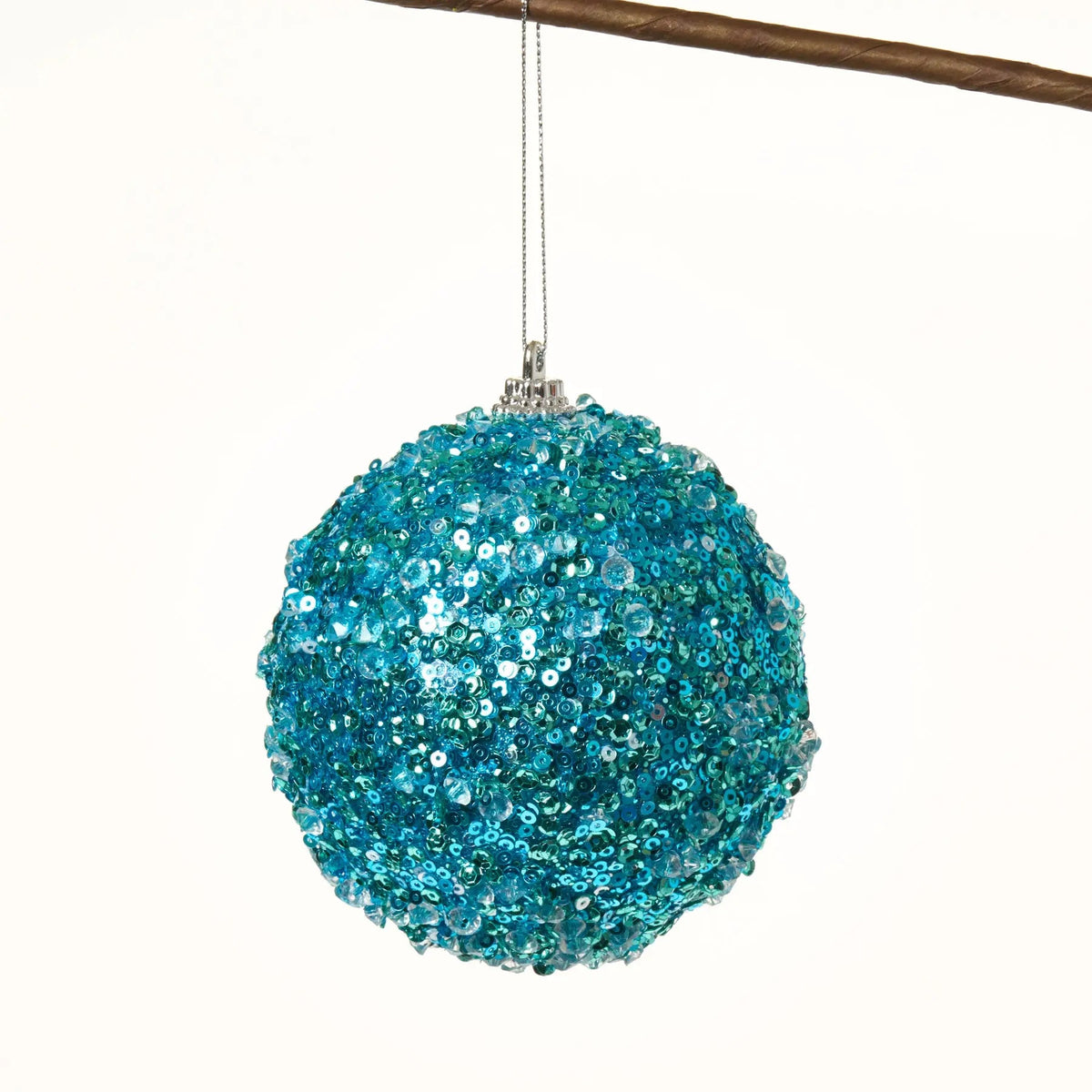 Yulemere Aqua Blue Beaded and Sequin Adorned Christmas Ornament overall view