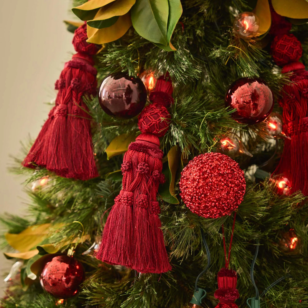Yulemere Oversized Burgundy Red Court Tassel Drop Christmas Ornament detail view 3