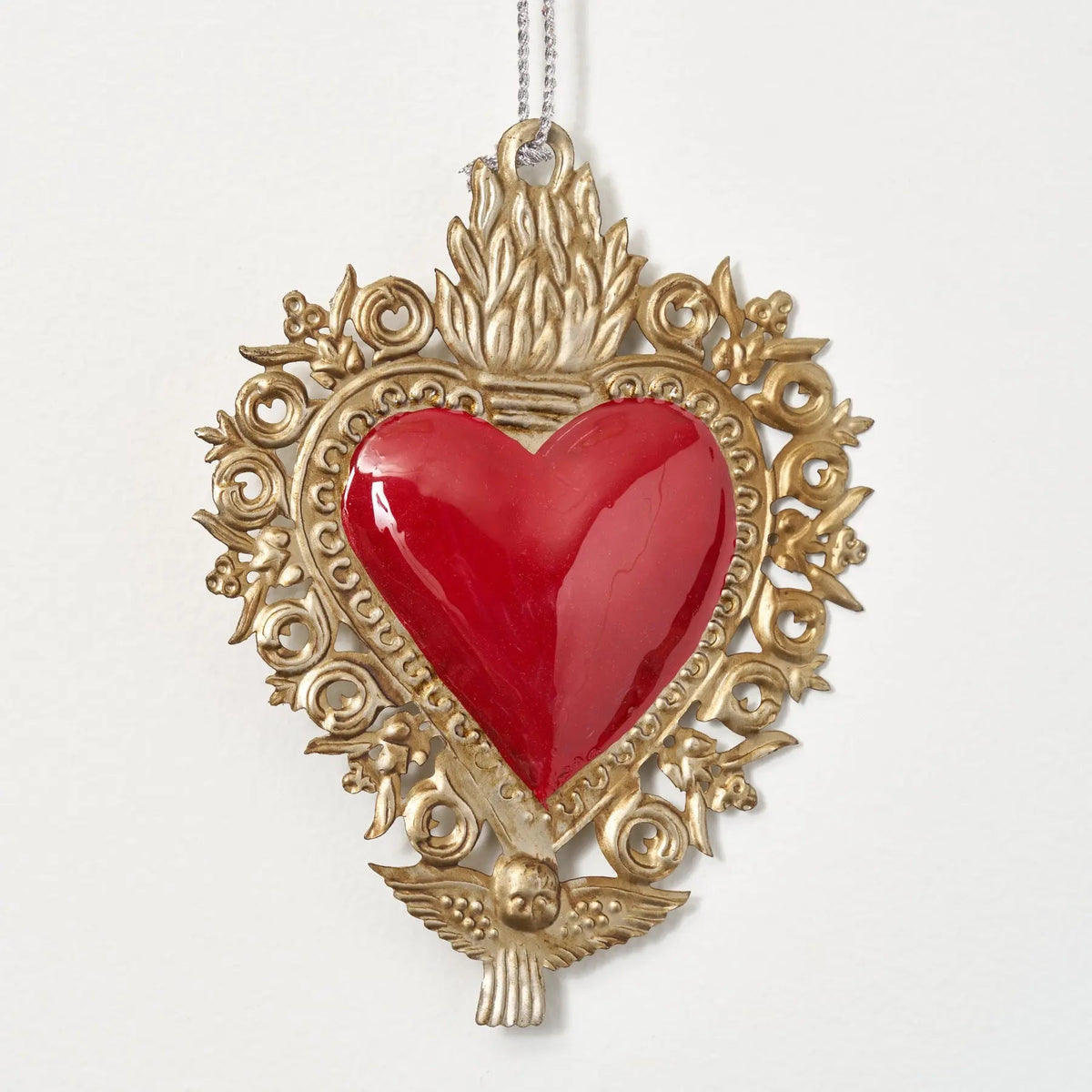 Yulemere Antique Gold and Red Enamel Burning Sacred Christmas Ornament detail view 2