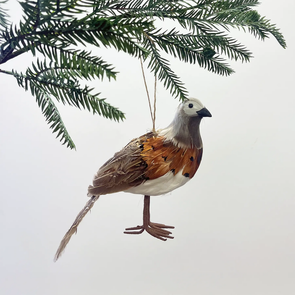 Yulemere Mixed Feathered Highlands Quail Hanging Christmas Ornament overall view