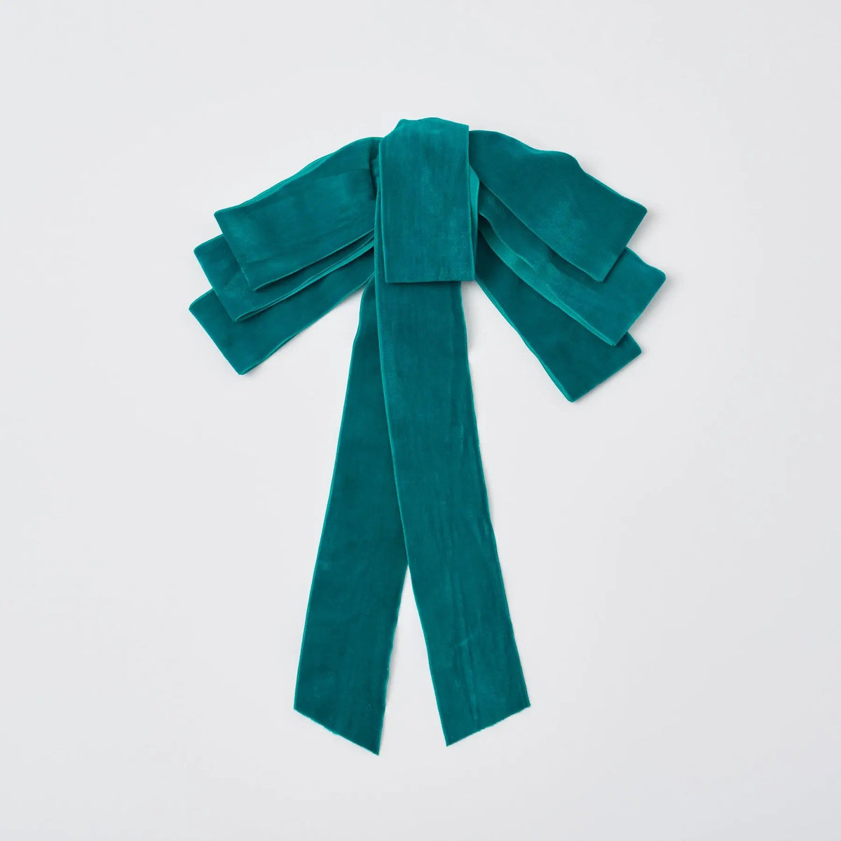 Yulemere Teal Velvet Lux Hand Tied Drape Loop Bow overall view