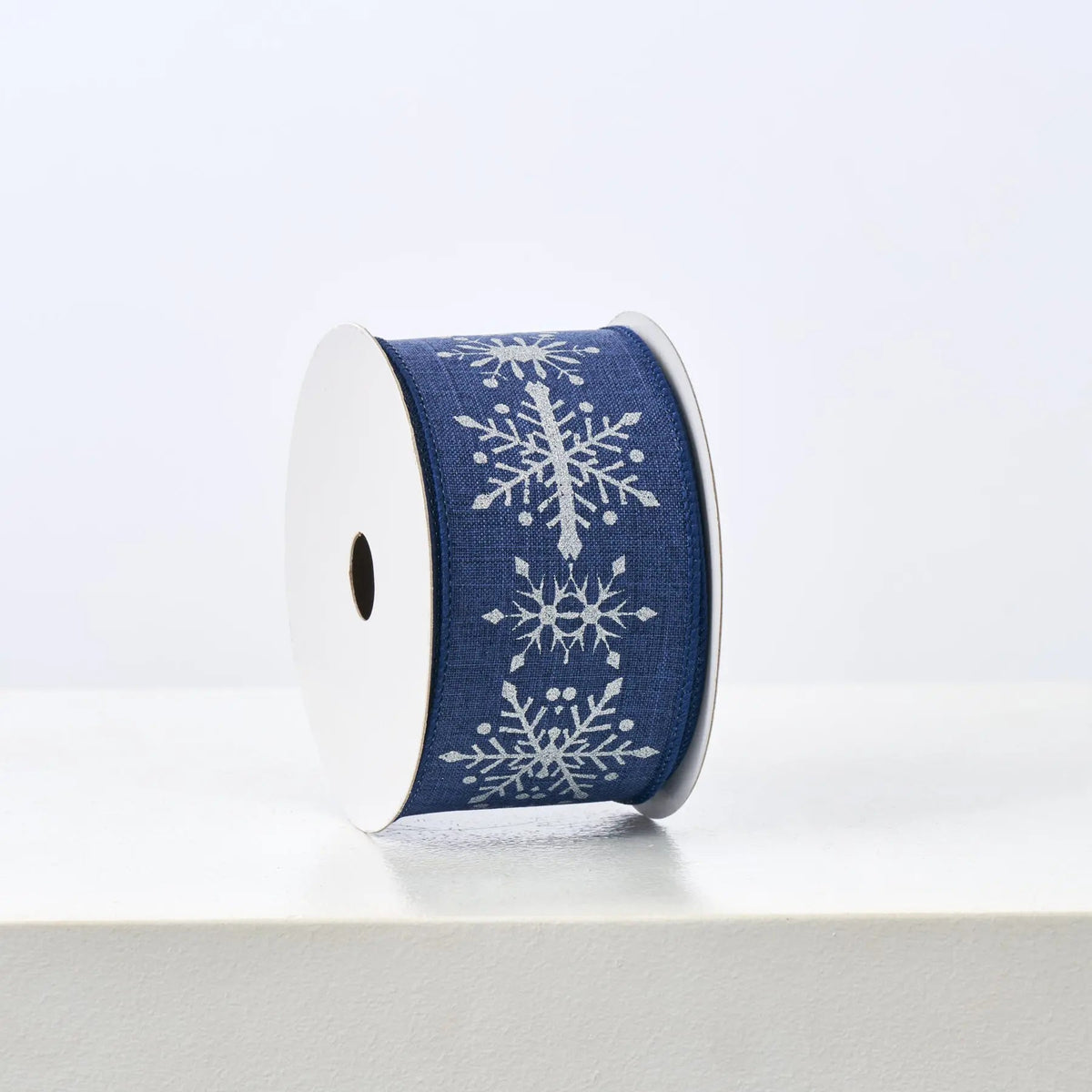 Yulemere Navy Blue Wired Ribbon with Silver Snowflakes overall view