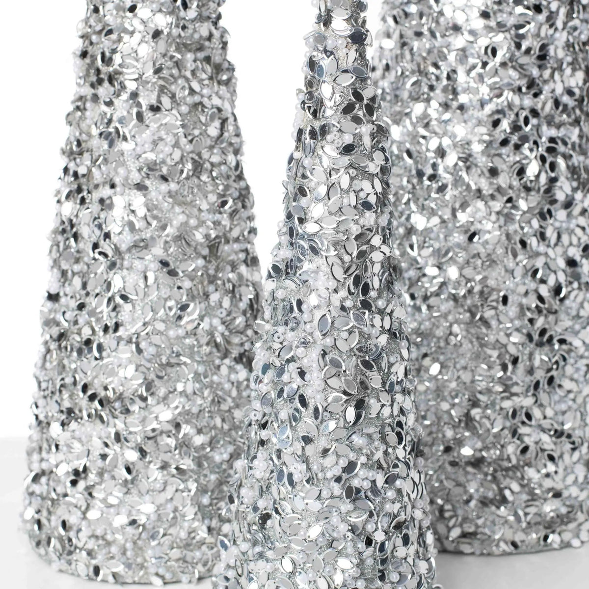 Yulemere Silver Beaded and Sequined Cone Christmas Tree Decor detail view 2