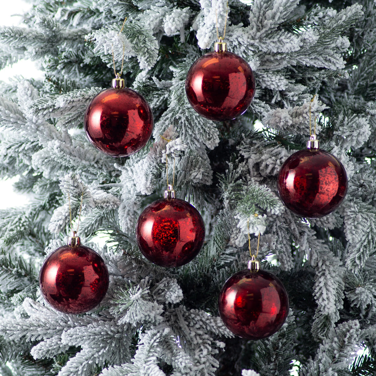 Yulemere Antiqued Mercury Look Burgundy Red Christmas Ball Ornament Set detail view 2