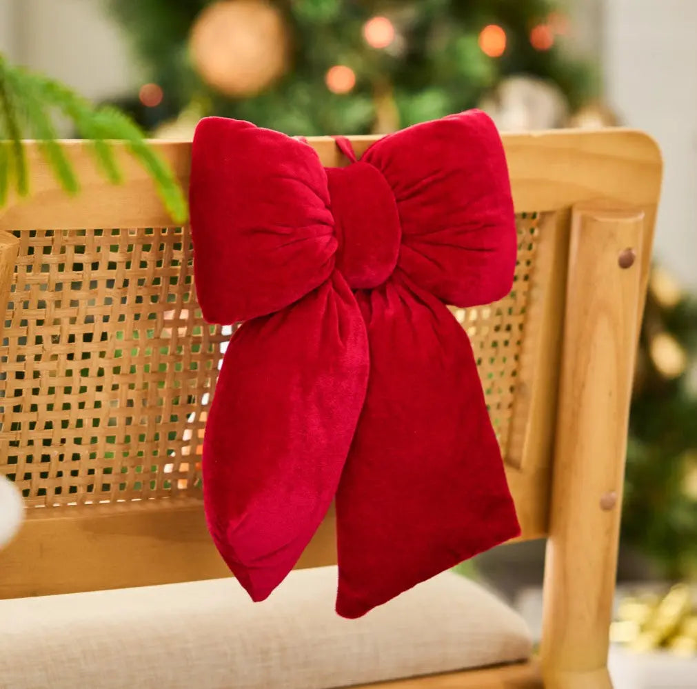 Yulemere Red Velvet Puffed Pillow Christmas Bow detail view 3