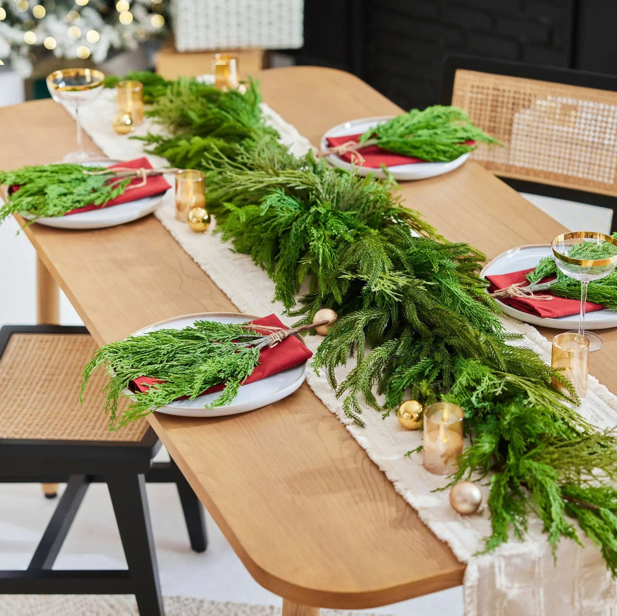 Yulemere Real Touch Winter Greenery with Cypress Norfolk Christmas Swag detail view 3