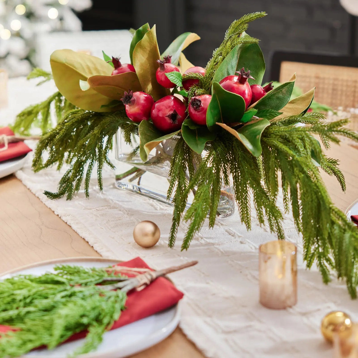 Yulemere Lifelike Red Pomegranate Real Touch Holiday Centerpiece overall view