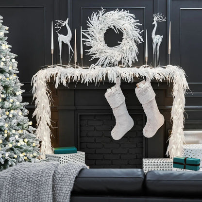 Yulemere pre lit Real Touch white Norfolk pine Christmas garland detail view 3