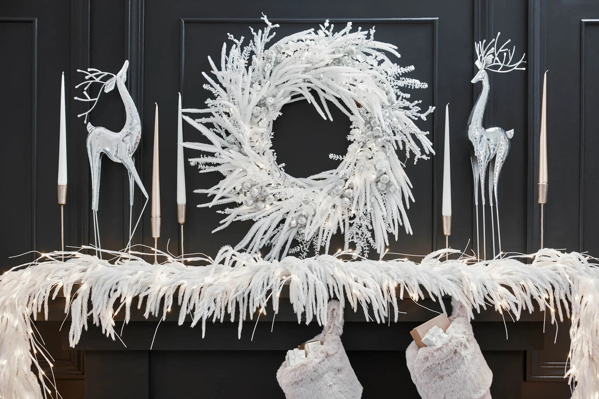 Yulemere pre lit Real Touch white Norfolk pine Christmas garland detail view 6