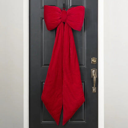Yulemere Extra Large Red Velvet Puffed Pillow Christmas Bow detail view 3