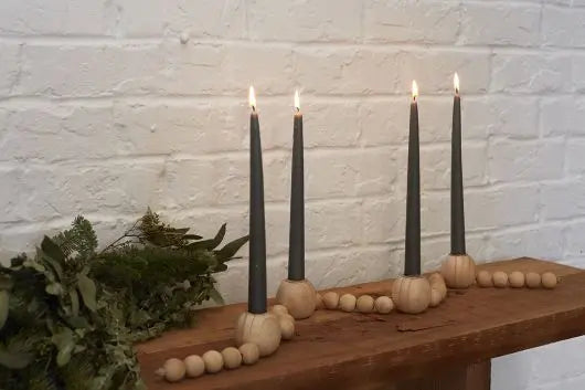 Yulemere Natural Wood Beaded Taper Candle Holder detail view 4