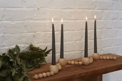 Yulemere Natural Wood Beaded Taper Candle Holder detail view 4