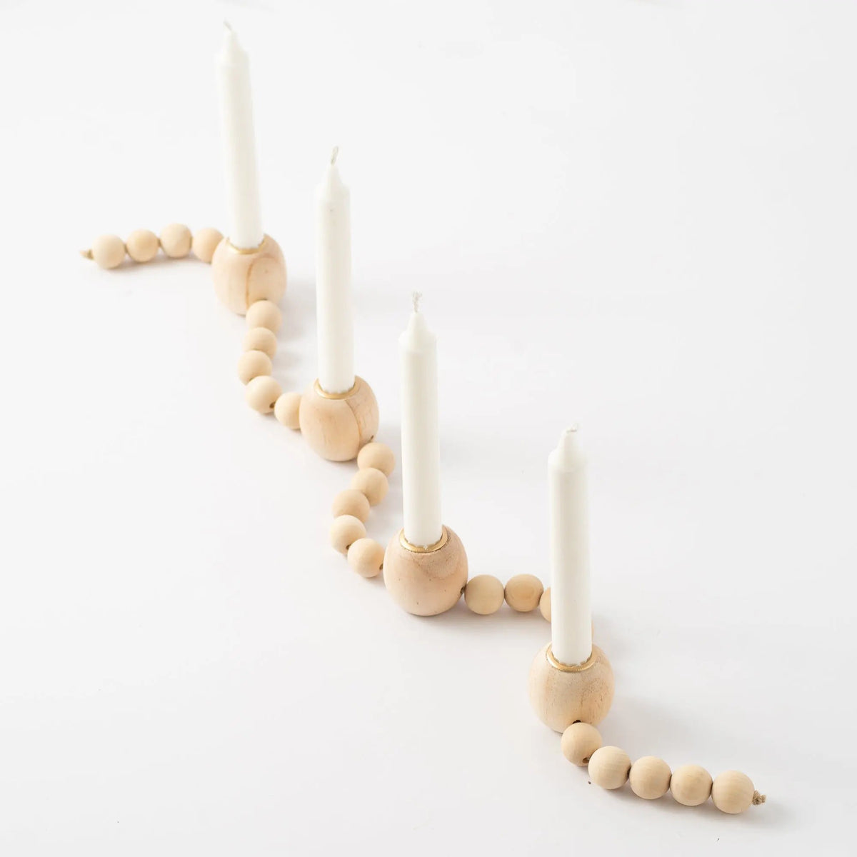Yulemere Natural Wood Beaded Taper Candle Holder detail view 2