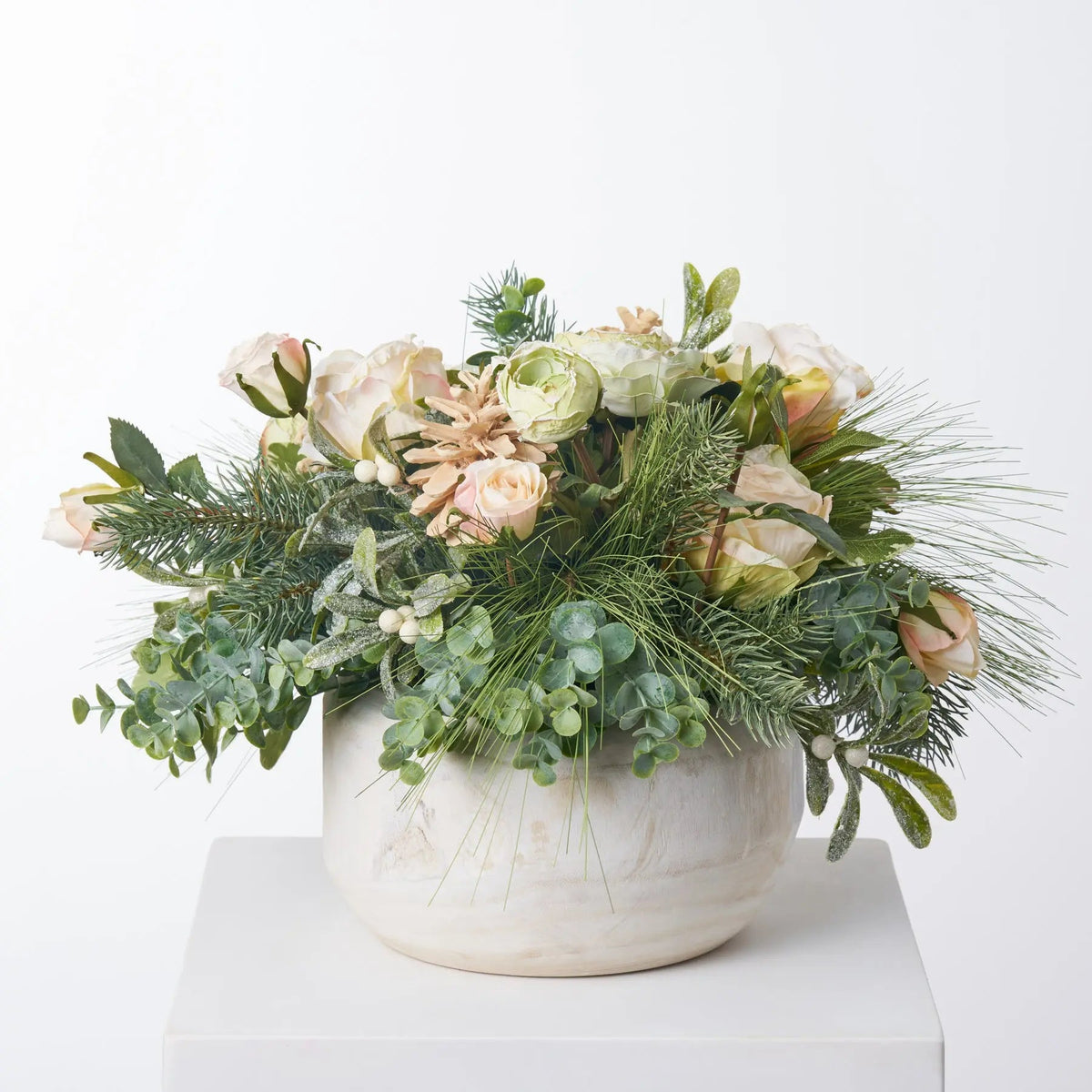 Yulemere Frosted Mistletoe Berry Rose Holiday Centerpiece detail view 4