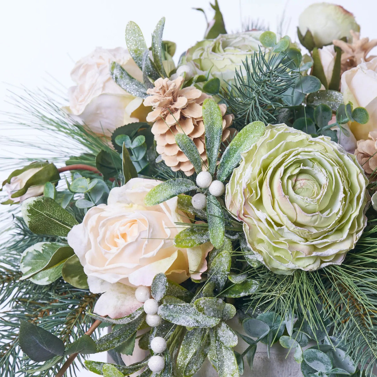 Yulemere Frosted Mistletoe Berry Rose Holiday Centerpiece detail view 2