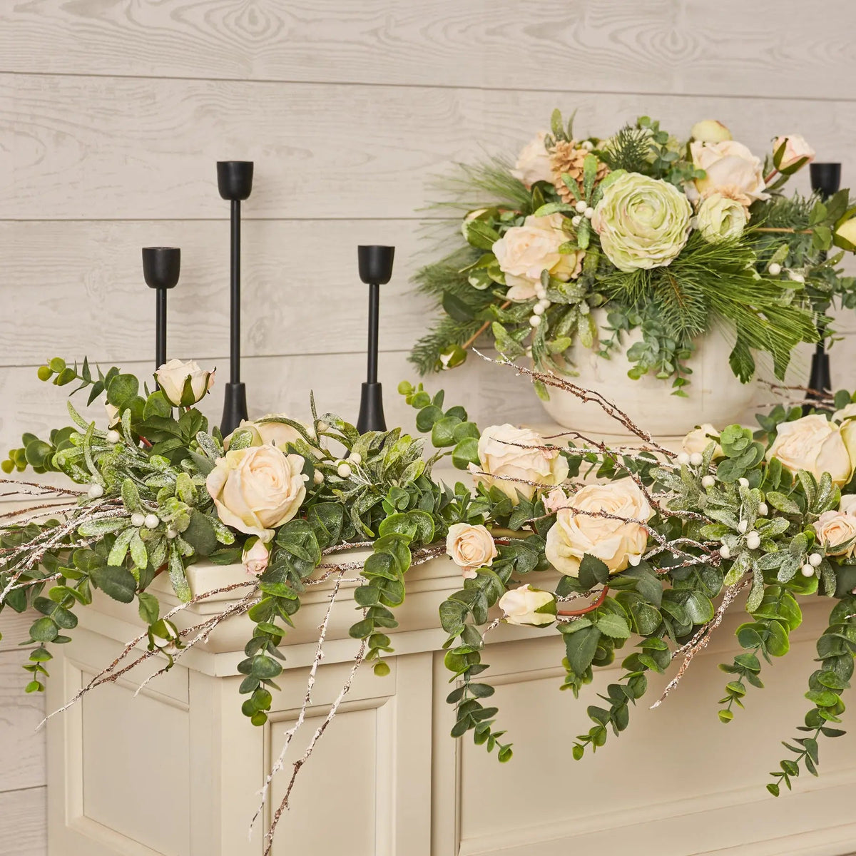 Yulemere Frosted Mistletoe Berry Rose Holiday Centerpiece detail view 5