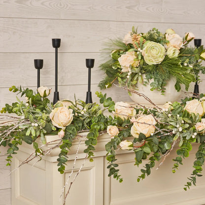 Yulemere Frosted Mistletoe Berry Rose Holiday Centerpiece detail view 5