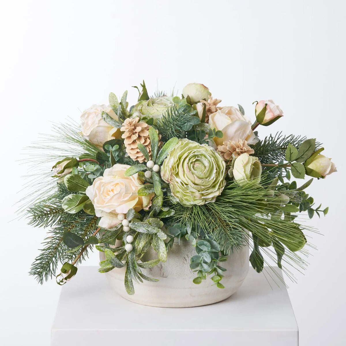 Yulemere Frosted Mistletoe Berry Rose Holiday Centerpiece detail view 3