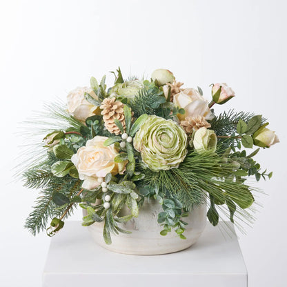 Yulemere Frosted Mistletoe Berry Rose Holiday Centerpiece detail view 3