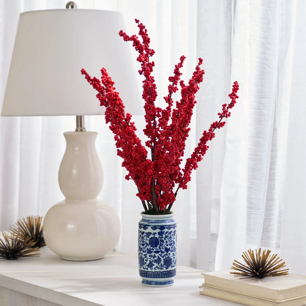 Yulemere Lifelike Red Ilex Berry Spray overall view